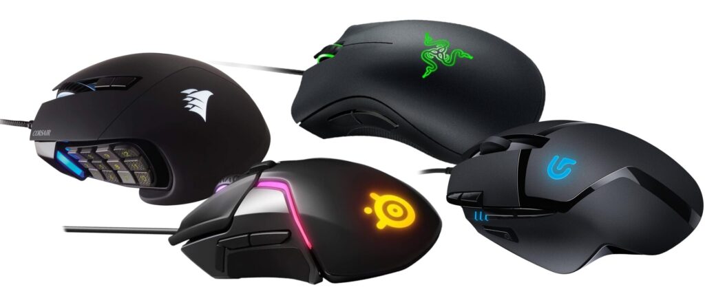 a group of computer mouses