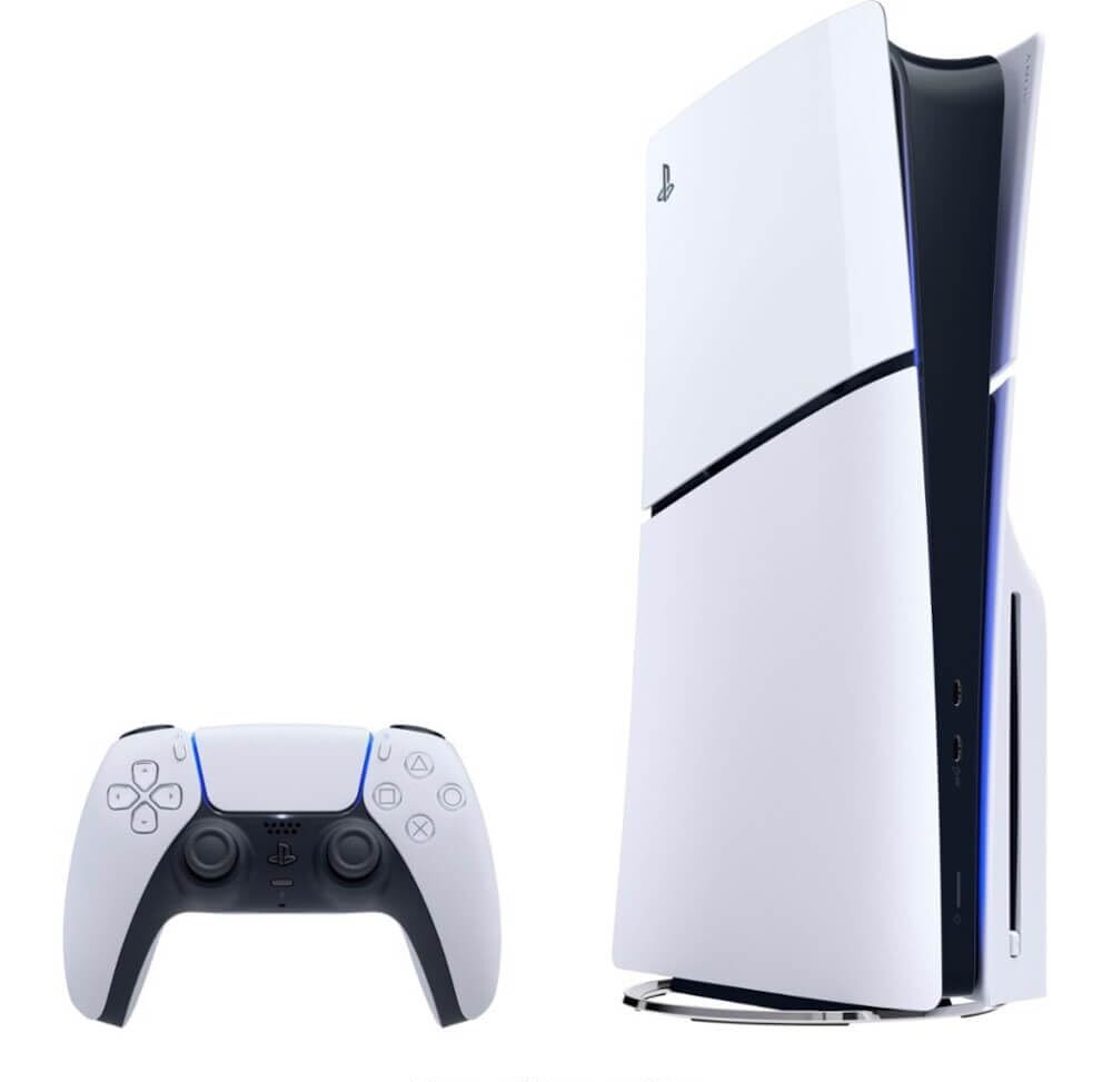 a white gaming console and controller