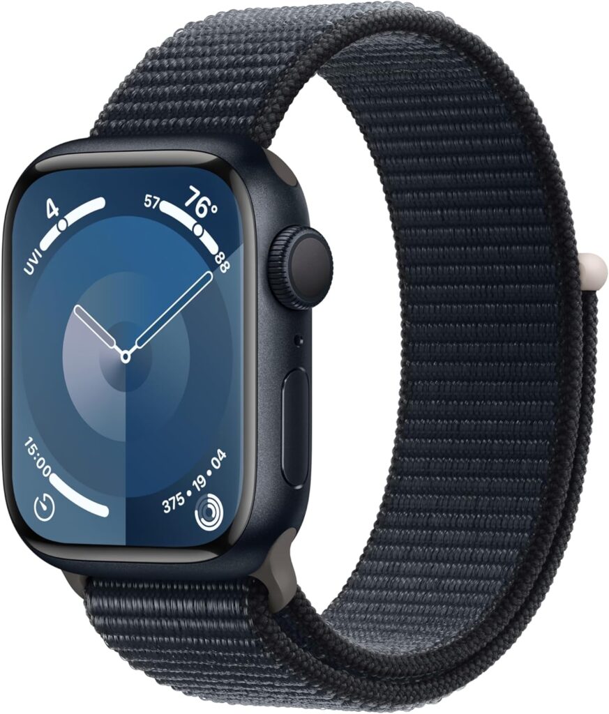 an apple smart watch with a black band