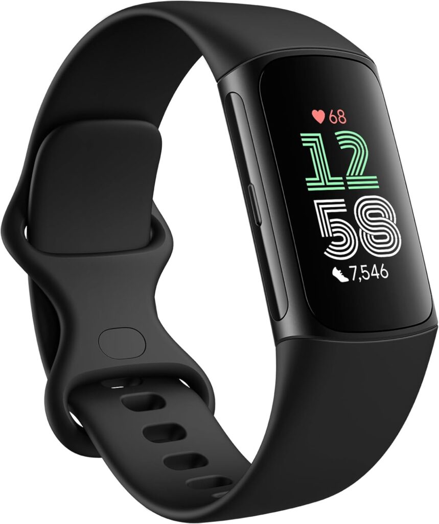 a fitbit charge 6 black smart watch with a black band