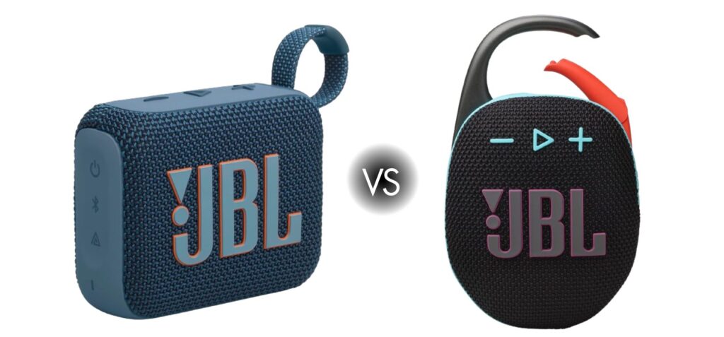 a JBL Go 4 blue speaker with a logo on it