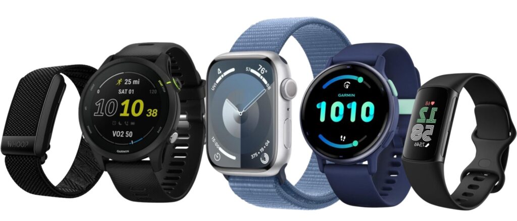 a group of fitness smart watches